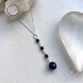 Blue Goldstone Faceted Bead Pendant Necklace